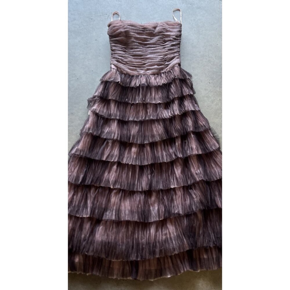 Jovani New York Strapless Tiered Tulle Maxi Black Pink Dress Women’s Sz 10